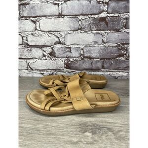 Teva Encanta Tan Brown Leather Casual Toe Slides Sandals Women Sz 7M US/38EU